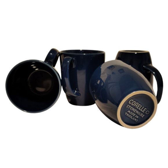 Corelle Stonewear Mugs Colbalt Blue Coffee Cups Set of 4 12oz Kitchen Wear Home - Picture 5 of 8